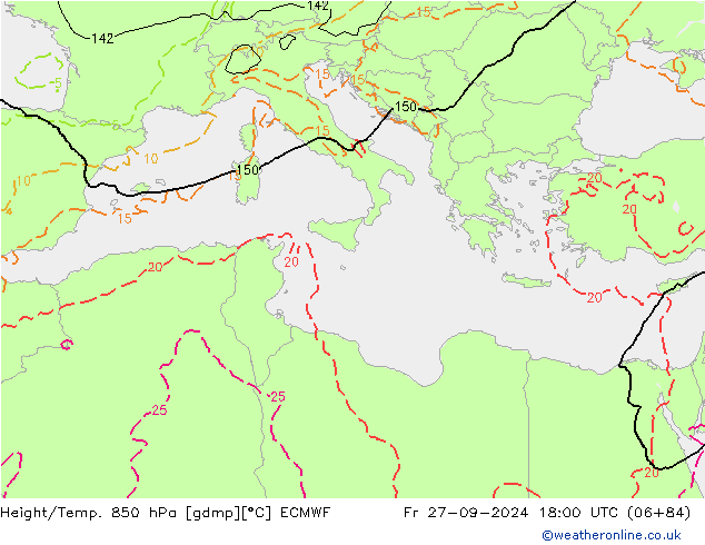 Géop./Temp. 850 hPa ECMWF ven 27.09.2024 18 UTC