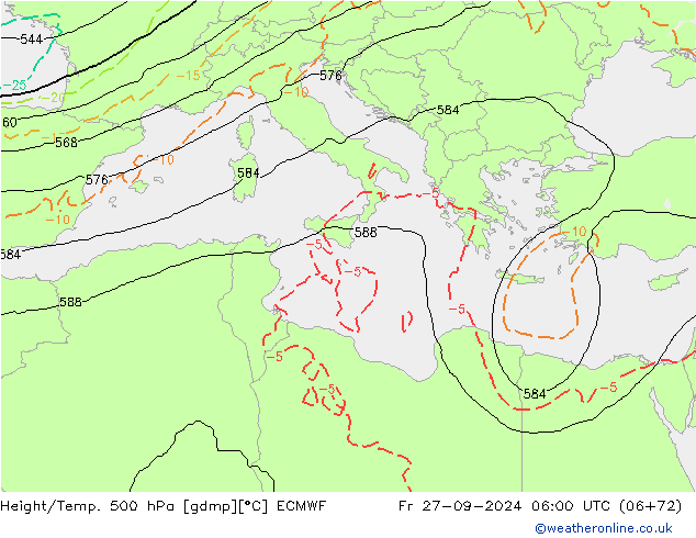 Z500/Rain (+SLP)/Z850 ECMWF Fr 27.09.2024 06 UTC