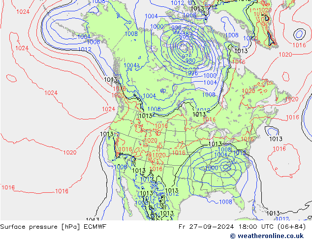 Presión superficial ECMWF vie 27.09.2024 18 UTC