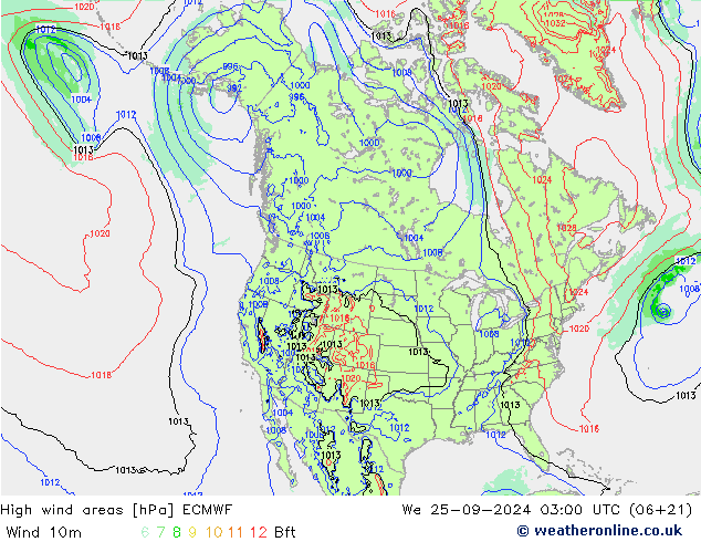 yüksek rüzgarlı alanlar ECMWF Çar 25.09.2024 03 UTC