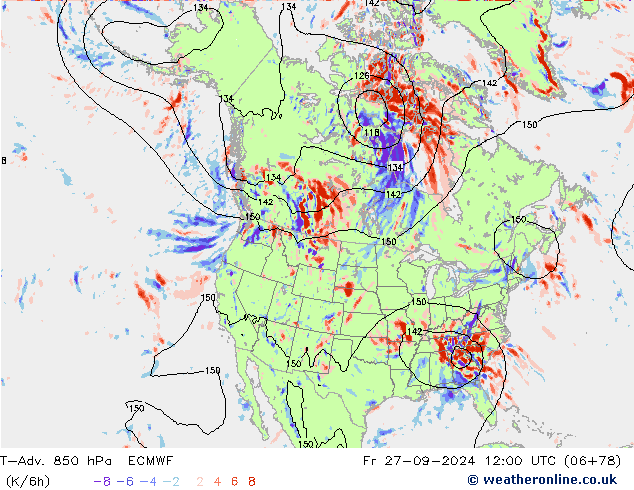 T-Adv. 850 hPa ECMWF Fr 27.09.2024 12 UTC