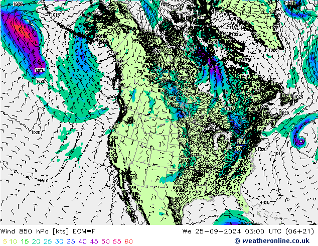 Vento 850 hPa ECMWF mer 25.09.2024 03 UTC