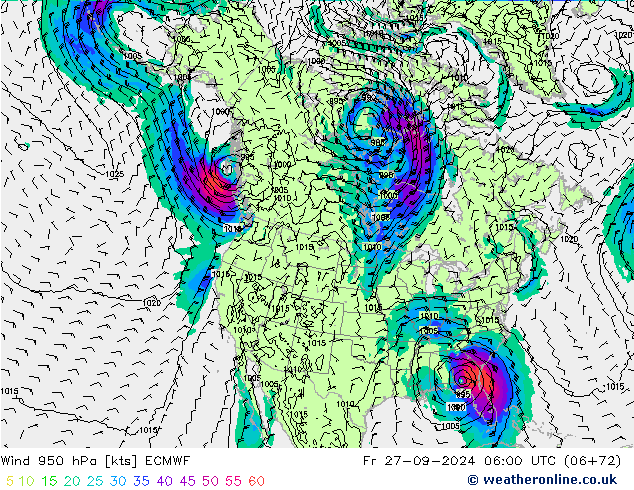 wiatr 950 hPa ECMWF pt. 27.09.2024 06 UTC