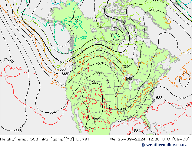 Z500/Rain (+SLP)/Z850 ECMWF mer 25.09.2024 12 UTC