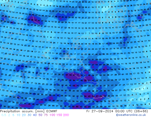 Precipitation accum. ECMWF Pá 27.09.2024 00 UTC