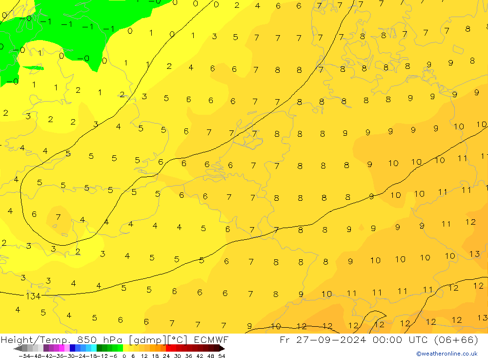 Z500/Regen(+SLP)/Z850 ECMWF vr 27.09.2024 00 UTC