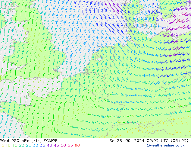 Wind 950 hPa ECMWF Sa 28.09.2024 00 UTC