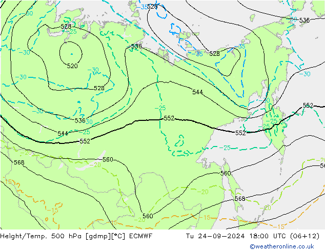 Z500/Rain (+SLP)/Z850 ECMWF Tu 24.09.2024 18 UTC