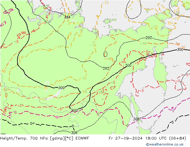 Height/Temp. 700 hPa ECMWF  27.09.2024 18 UTC