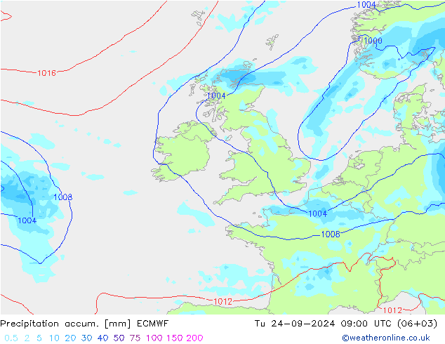 Toplam Yağış ECMWF Sa 24.09.2024 09 UTC