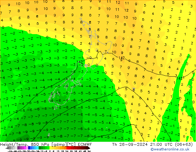 Height/Temp. 850 гПа ECMWF чт 26.09.2024 21 UTC