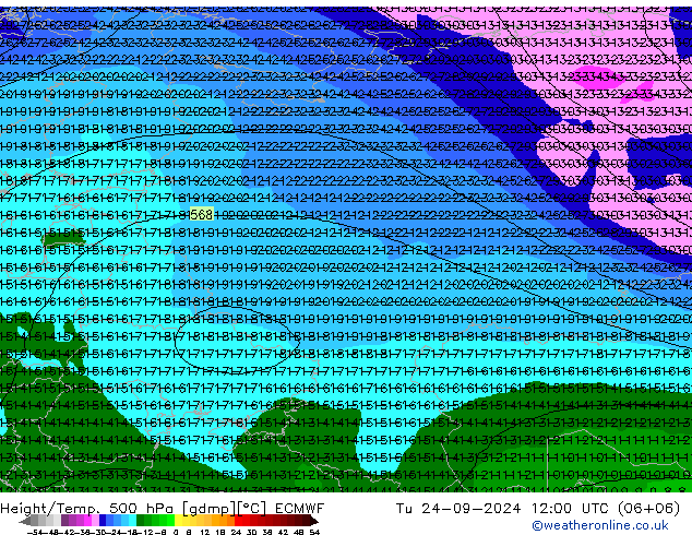 Z500/Regen(+SLP)/Z850 ECMWF di 24.09.2024 12 UTC