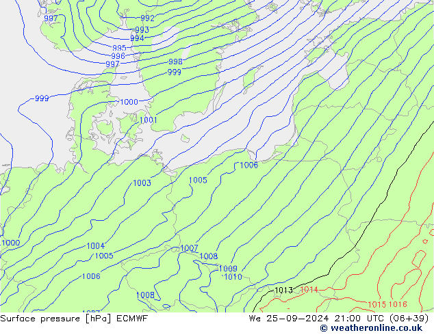 Surface pressure ECMWF We 25.09.2024 21 UTC