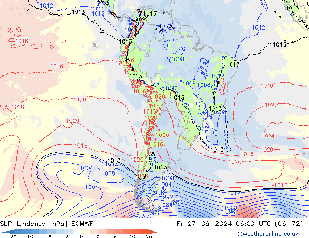 SLP tendency ECMWF Fr 27.09.2024 06 UTC