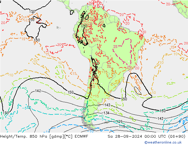 Height/Temp. 850 hPa ECMWF sab 28.09.2024 00 UTC