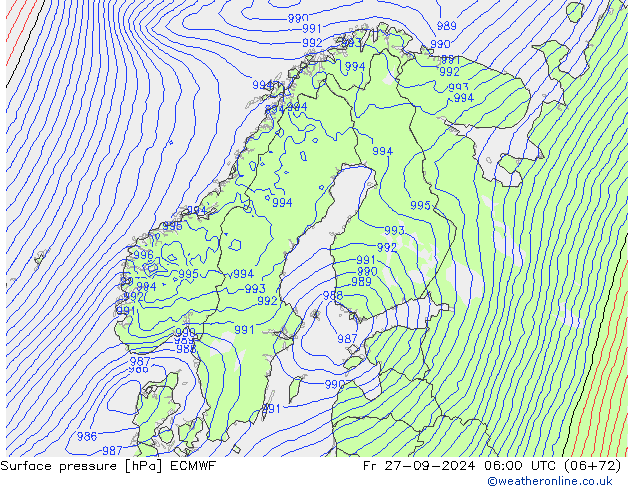 приземное давление ECMWF пт 27.09.2024 06 UTC