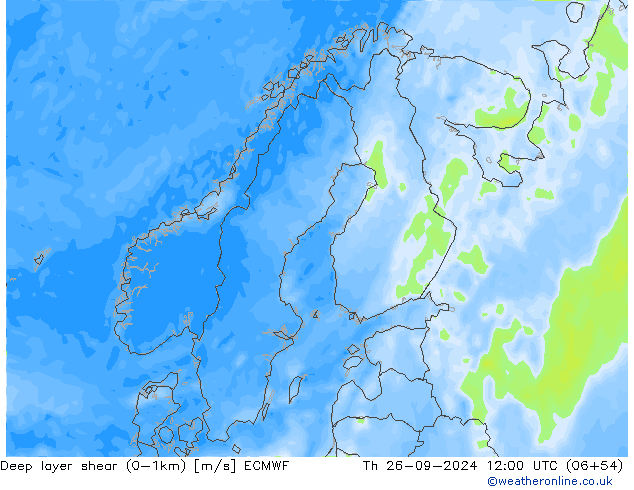 Deep layer shear (0-1km) ECMWF чт 26.09.2024 12 UTC