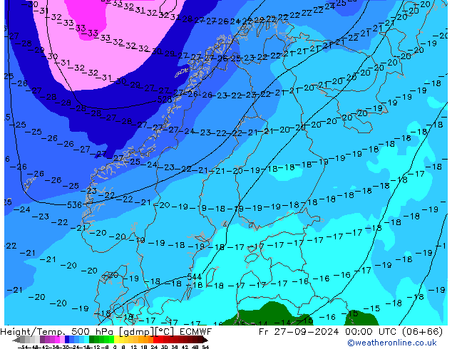 Z500/Rain (+SLP)/Z850 ECMWF Fr 27.09.2024 00 UTC