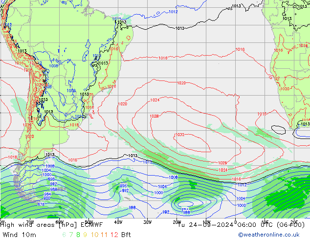 Windvelden ECMWF di 24.09.2024 06 UTC