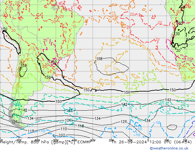 Geop./Temp. 850 hPa ECMWF jue 26.09.2024 12 UTC