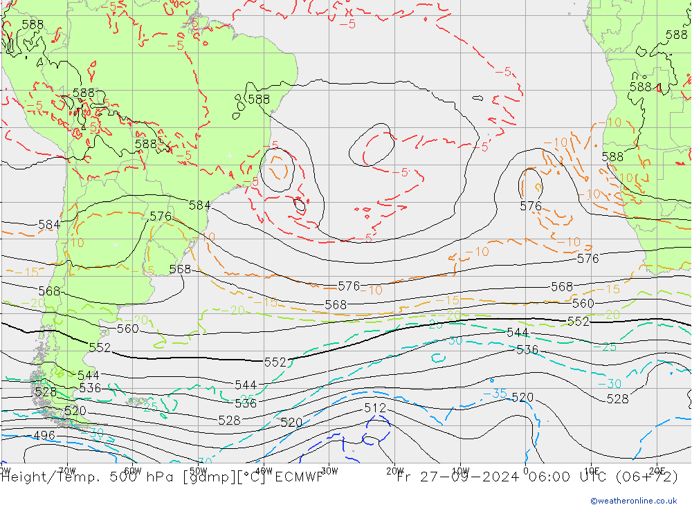 Height/Temp. 500 hPa ECMWF Pá 27.09.2024 06 UTC