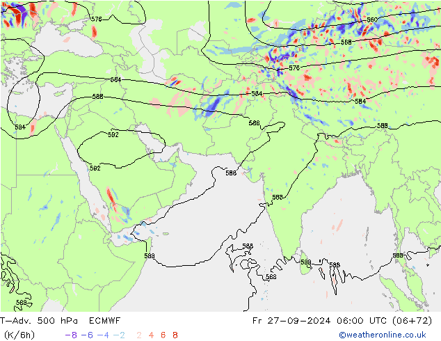 T-Adv. 500 гПа ECMWF пт 27.09.2024 06 UTC