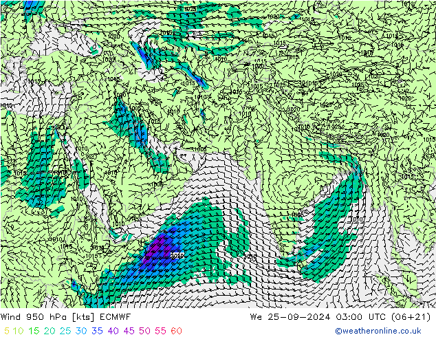 Wind 950 hPa ECMWF We 25.09.2024 03 UTC