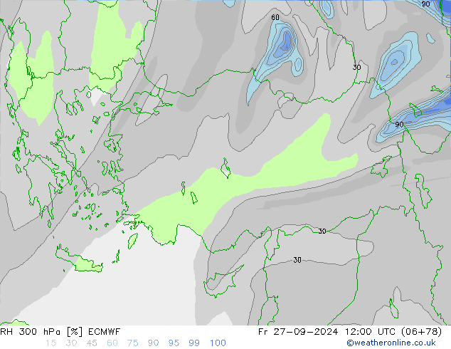 RH 300 hPa ECMWF Sex 27.09.2024 12 UTC