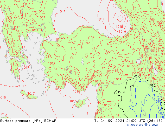 Surface pressure ECMWF Tu 24.09.2024 21 UTC