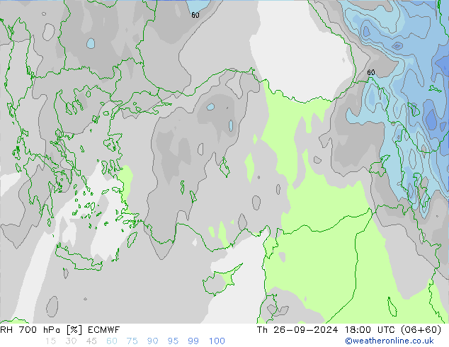 RH 700 hPa ECMWF gio 26.09.2024 18 UTC