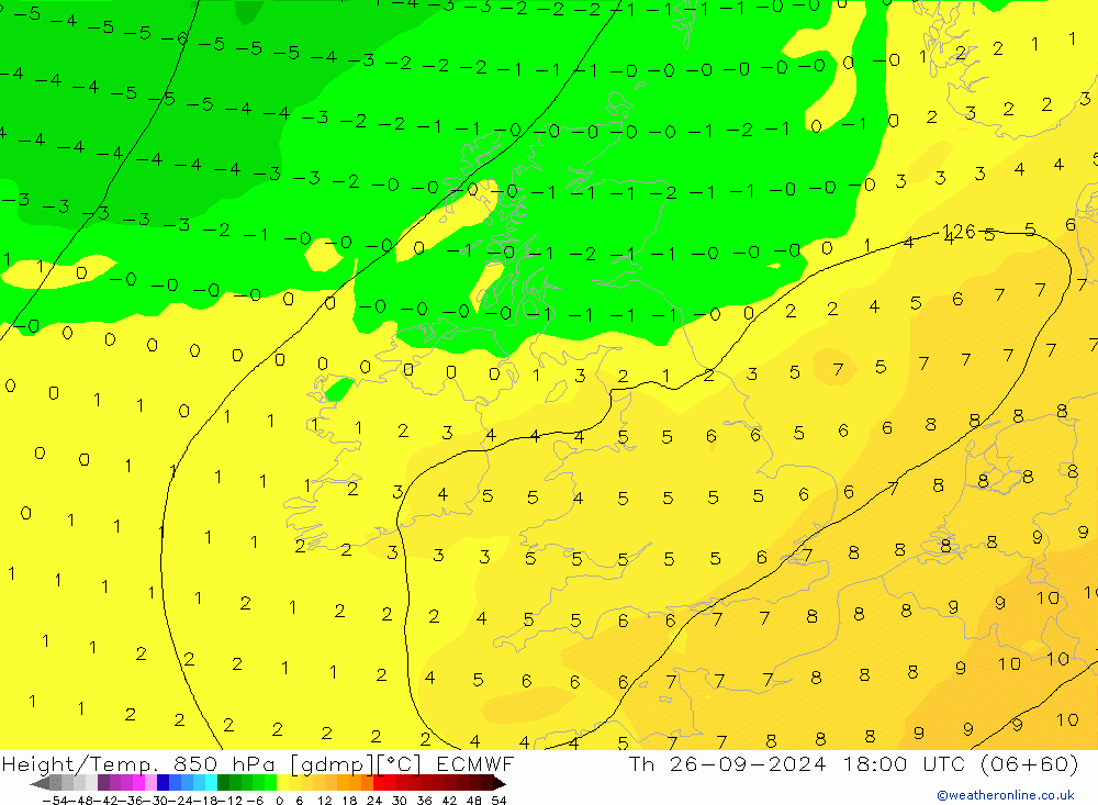 Z500/Rain (+SLP)/Z850 ECMWF Čt 26.09.2024 18 UTC