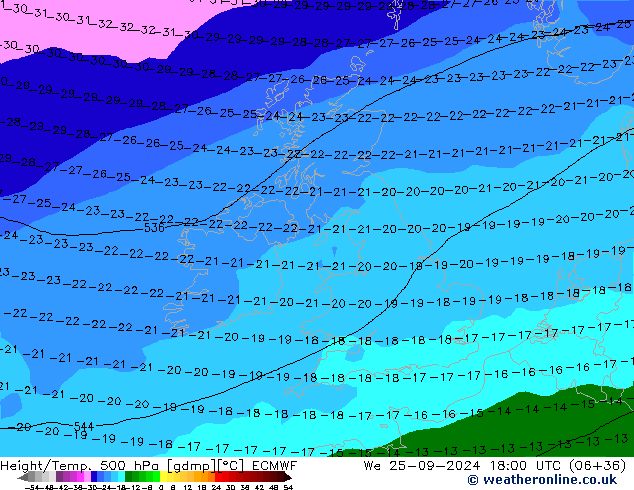 Z500/Rain (+SLP)/Z850 ECMWF We 25.09.2024 18 UTC