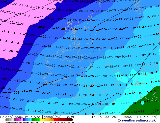 Z500/Rain (+SLP)/Z850 ECMWF Čt 26.09.2024 06 UTC