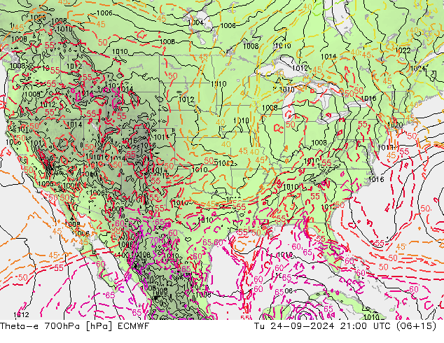 Theta-e 700hPa ECMWF Sa 24.09.2024 21 UTC