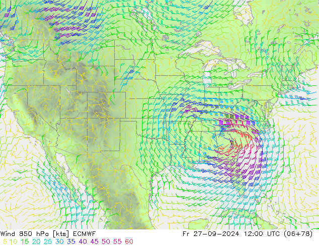 Wind 850 hPa ECMWF Pá 27.09.2024 12 UTC