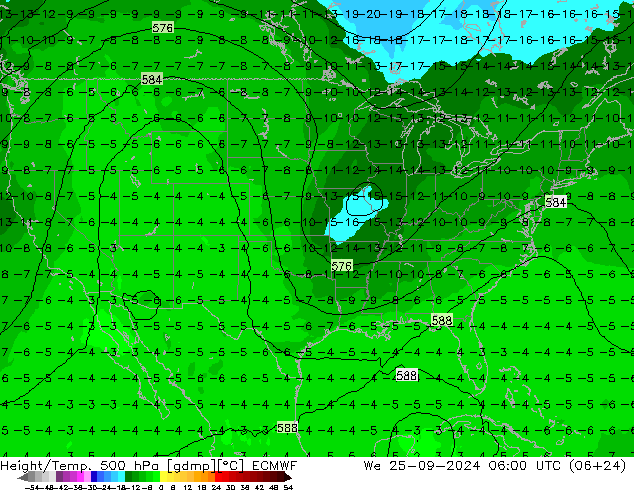 Hoogte/Temp. 500 hPa ECMWF wo 25.09.2024 06 UTC