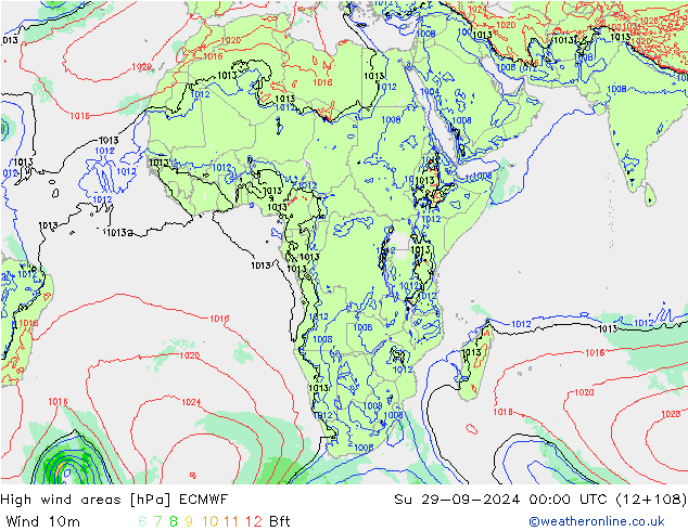 High wind areas ECMWF Su 29.09.2024 00 UTC