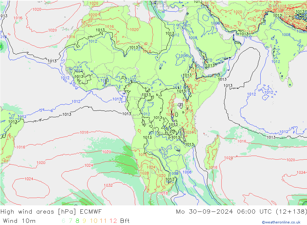 High wind areas ECMWF Mo 30.09.2024 06 UTC