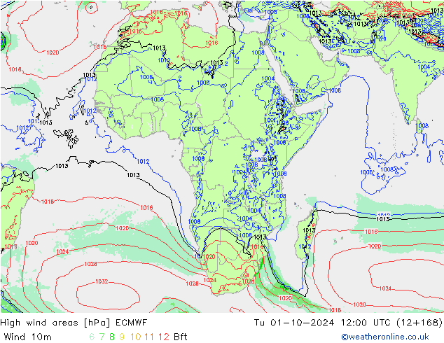 High wind areas ECMWF Ter 01.10.2024 12 UTC