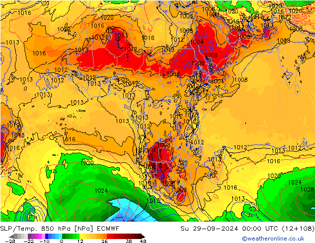 850 hPa Yer Bas./Sıc ECMWF Paz 29.09.2024 00 UTC