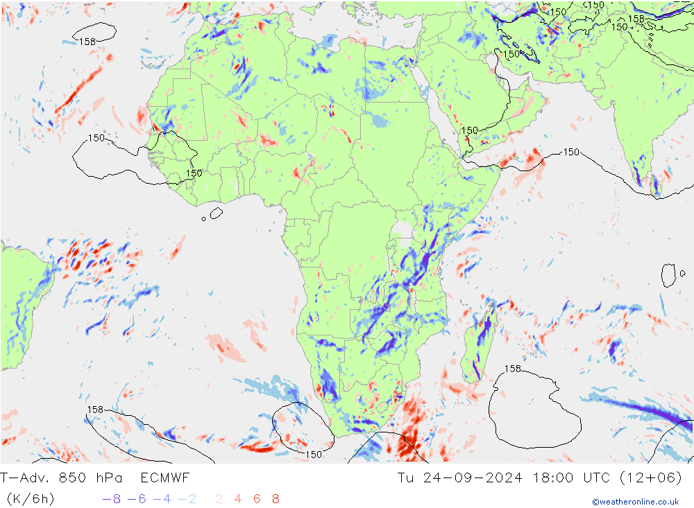 T-Adv. 850 hPa ECMWF Tu 24.09.2024 18 UTC