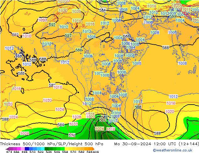 Thck 500-1000hPa ECMWF pon. 30.09.2024 12 UTC