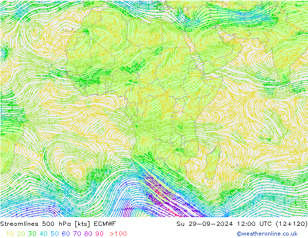 Linia prądu 500 hPa ECMWF nie. 29.09.2024 12 UTC