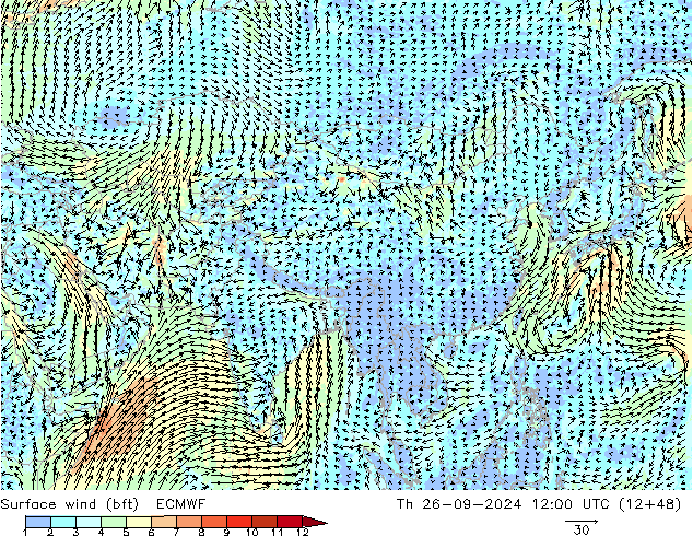 ве�Bе�@ 10 m (bft) ECMWF чт 26.09.2024 12 UTC