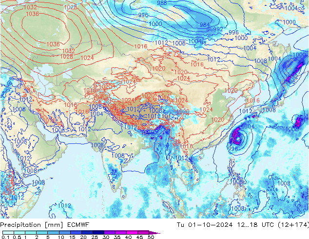 Neerslag ECMWF di 01.10.2024 18 UTC