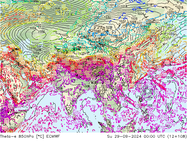 Theta-e 850hPa ECMWF So 29.09.2024 00 UTC