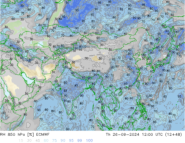 RH 850 гПа ECMWF чт 26.09.2024 12 UTC