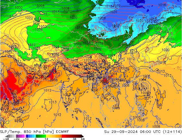 SLP/Temp. 850 hPa ECMWF  29.09.2024 06 UTC