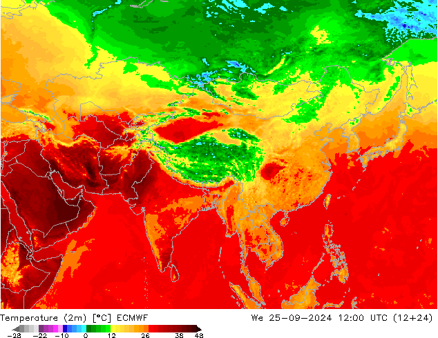 Temperature (2m) ECMWF We 25.09.2024 12 UTC