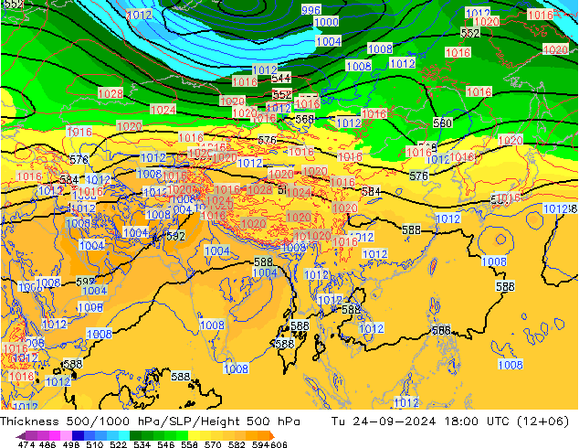 Espesor 500-1000 hPa ECMWF mar 24.09.2024 18 UTC